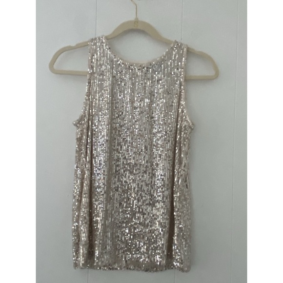 Halogen Women's Crewneck Beige Sequin Sleeveless Top Sz Small Stretch - Picture 1 of 5